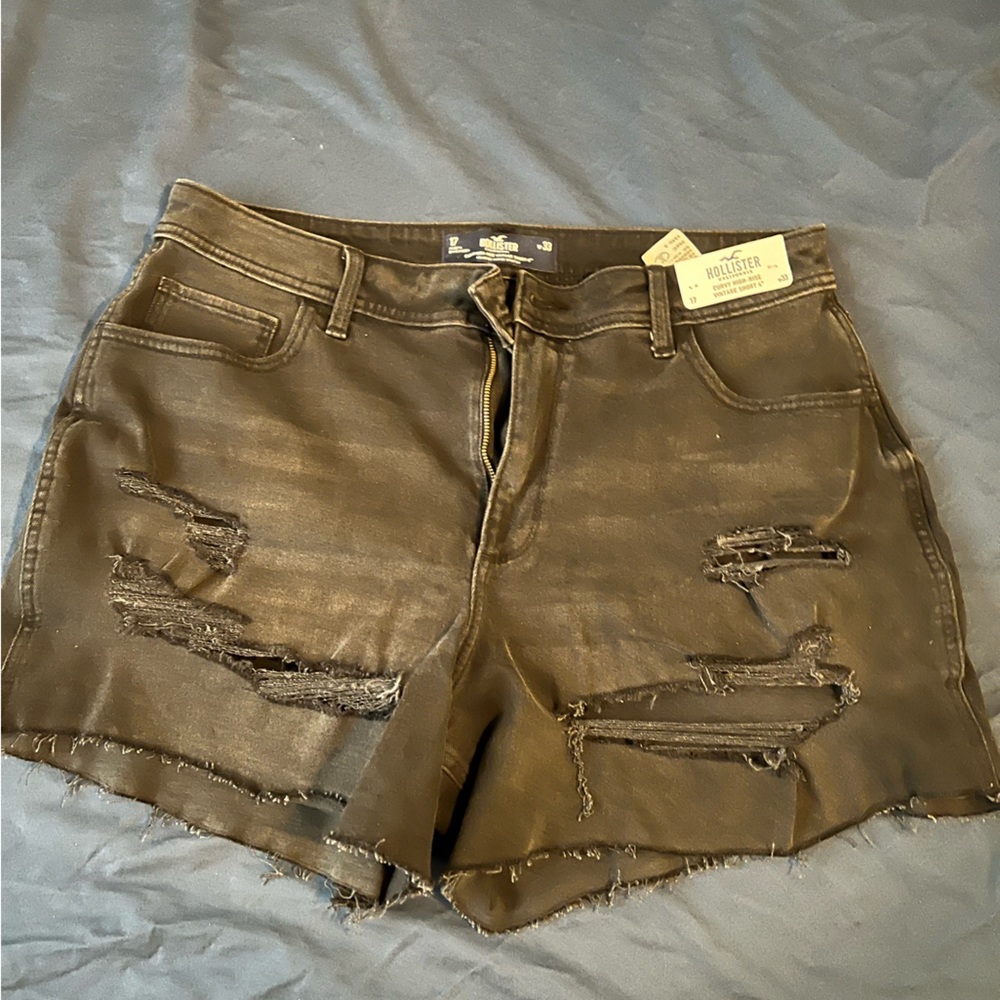 Hollister shorts black destroyed high rise